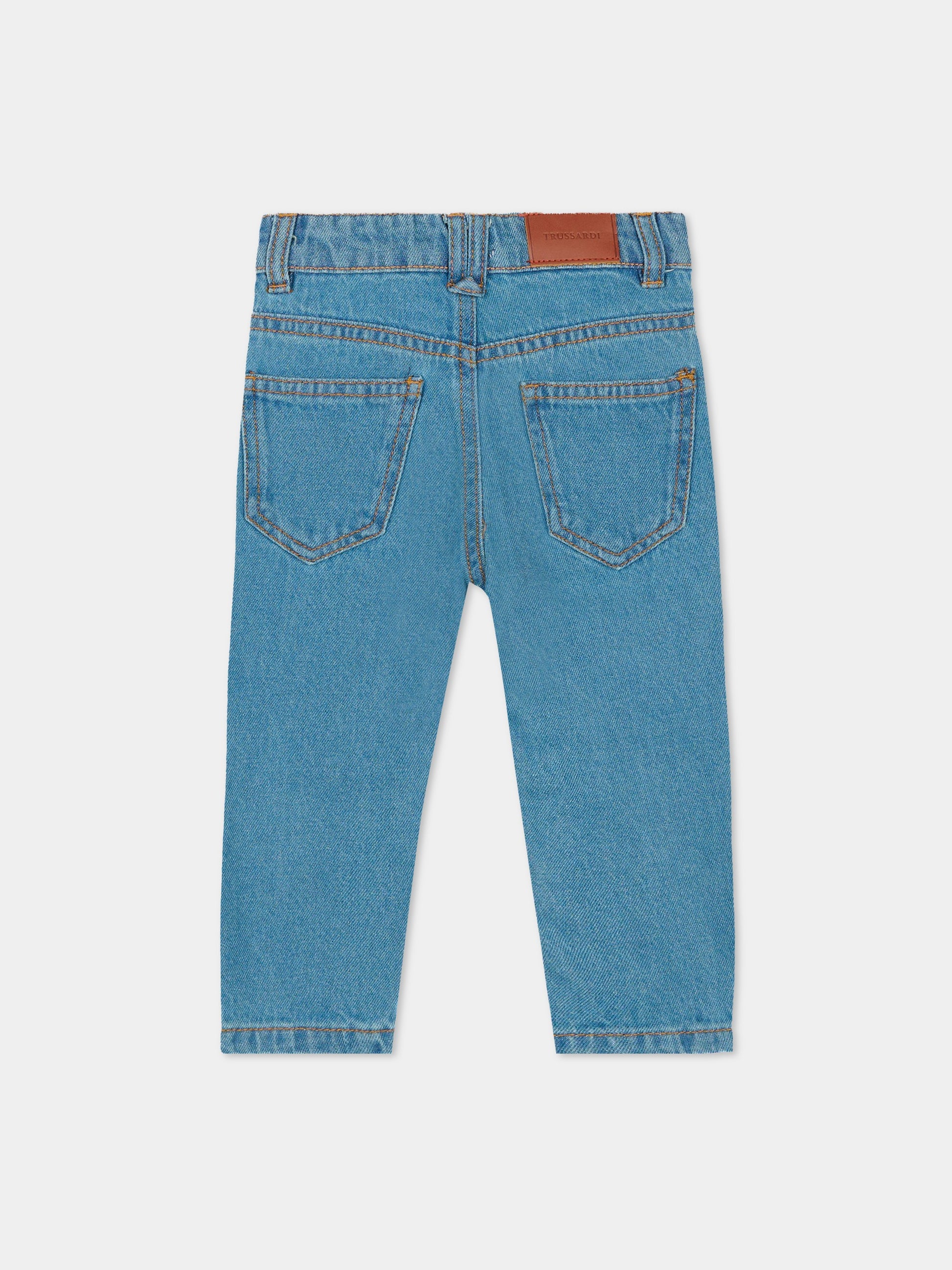 Jeans denim per neonato con logo,Trussardi Junior,TIA25036JE DENIM BLUE MEDIUM