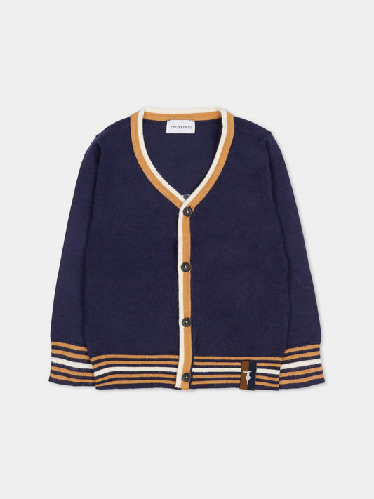 Cardigan blu per neonato con logo,Trussardi Junior,TIA25078CD PEACOAT