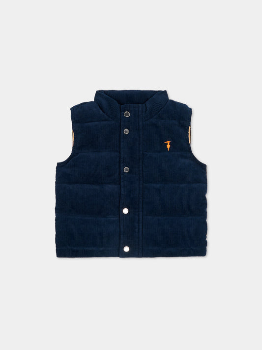 Gilet blu per neonato con logo,Trussardi Junior,TIA25101PI PEACOAT