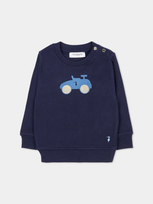 Felpa blu per neonato con automobile,Trussardi Junior,TIA25117FE PEACOAT
