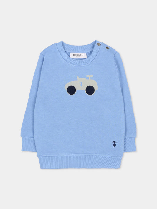 Felpa celeste per neonato con automobile,Trussardi Junior,TIA25117FE RIVIERA