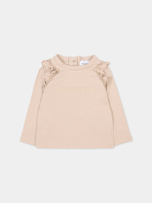 T-shirt beige per neonata con logo,Trussardi Junior,TIA25199TS NACREOUS CLOUDS