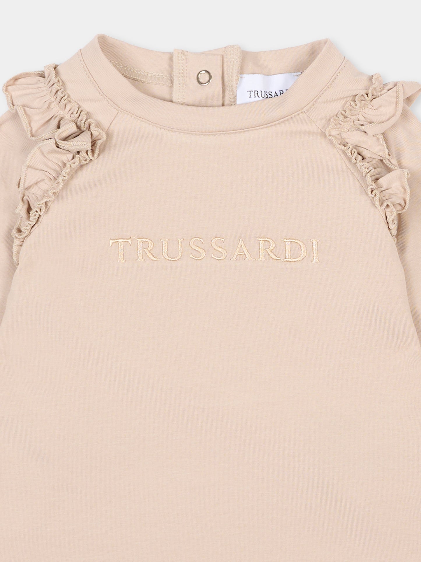 T-shirt beige per neonata con logo,Trussardi Junior,TIA25199TS NACREOUS CLOUDS