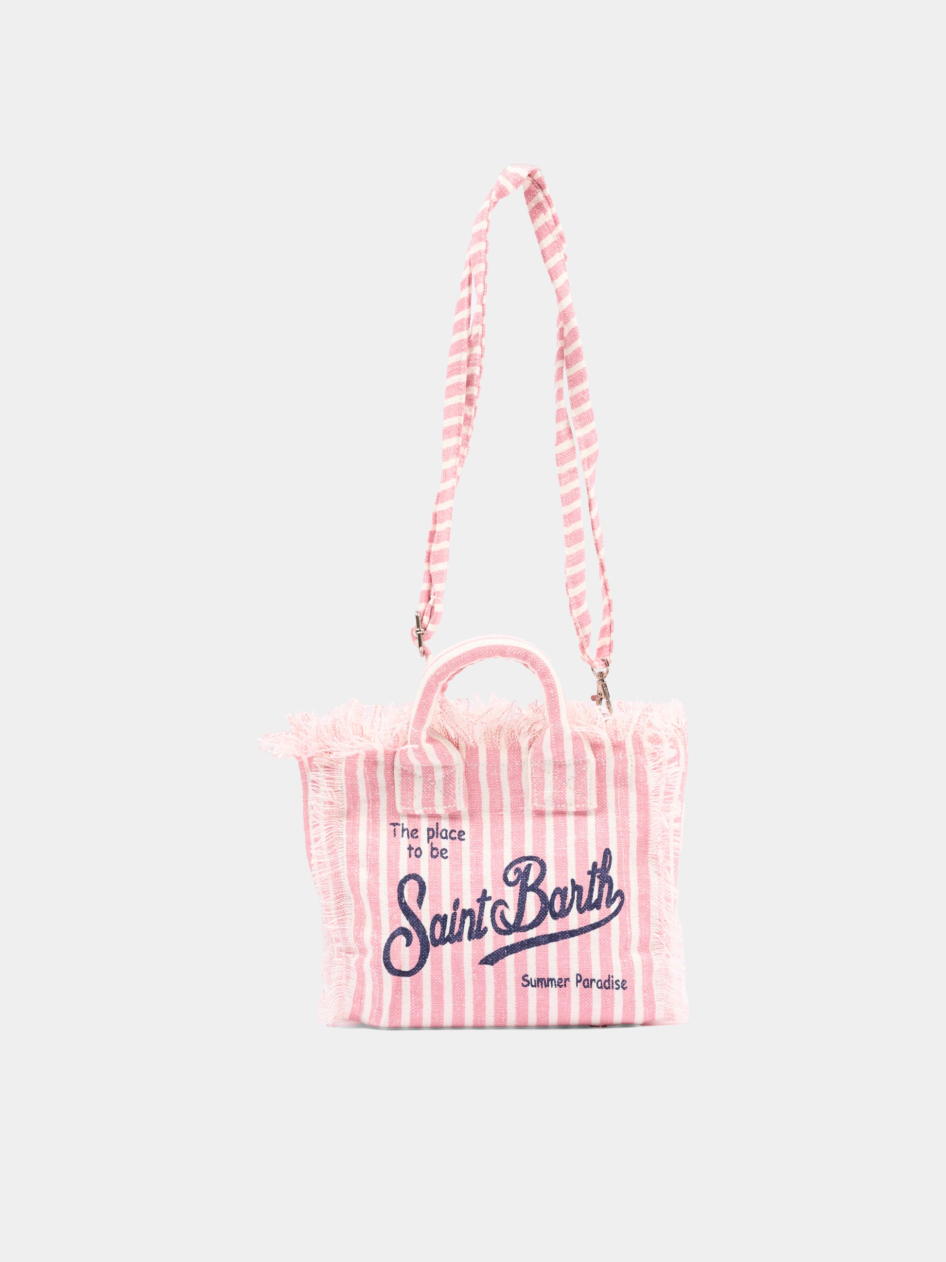 Borsa rosa Vanity Mini Linen per bambina a righe,Mc2 Saint Barth,VAMI008 00397L
