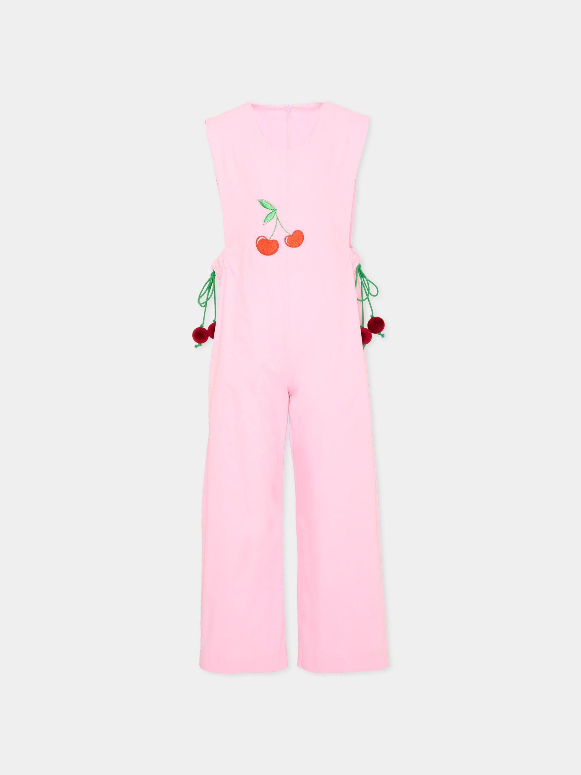 Salopette rosa per bambina,Pangolini Kids,JUMPSUIT WITH CHERRY