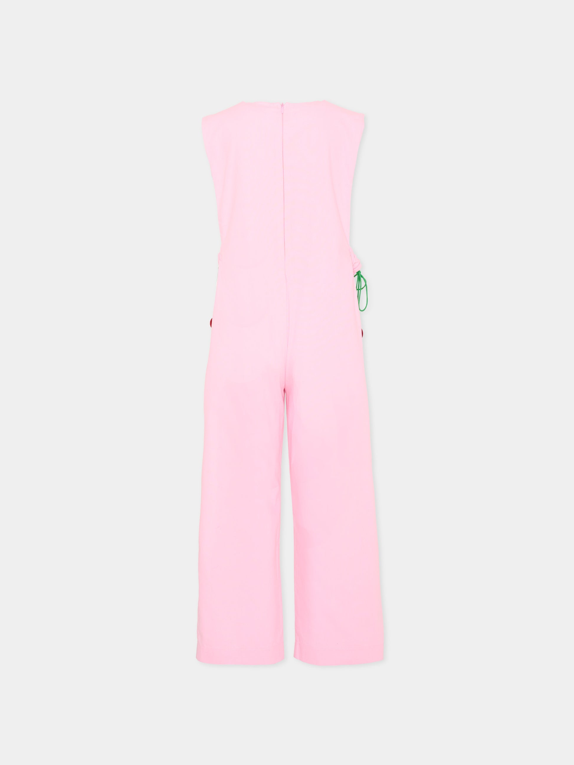Salopette rosa per bambina,Pangolini Kids,JUMPSUIT WITH CHERRY