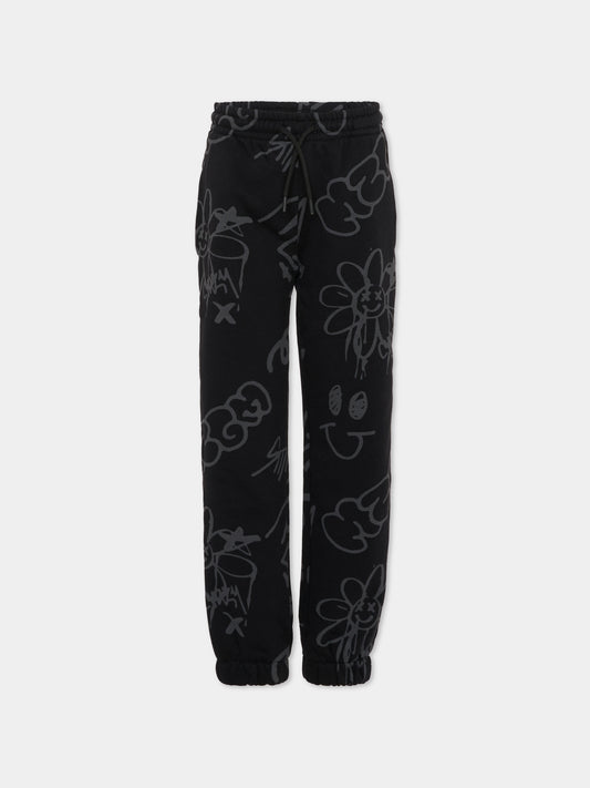 Pantaloni neri per bambino con stampa graffiti,Msgm Kids,F5MSJBFP245 110