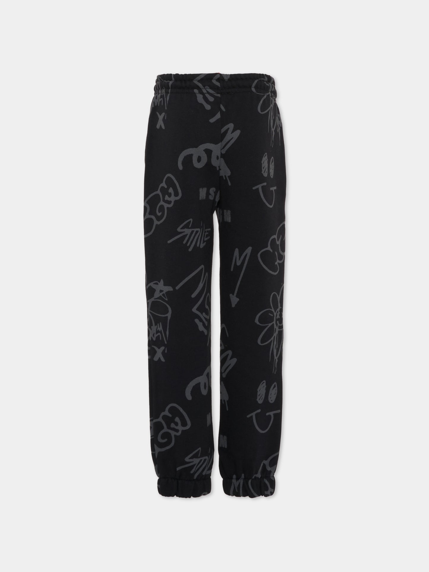 Pantaloni neri per bambino con stampa graffiti,Msgm Kids,F5MSJBFP245 110