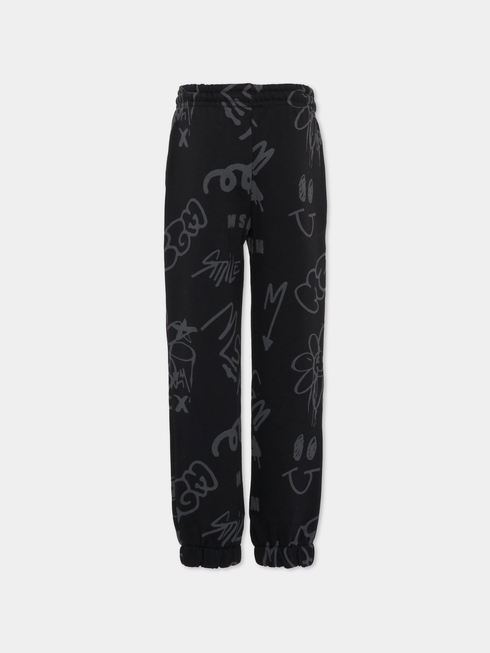 Pantaloni neri per bambino con stampa graffiti,Msgm Kids,F5MSJBFP245 110