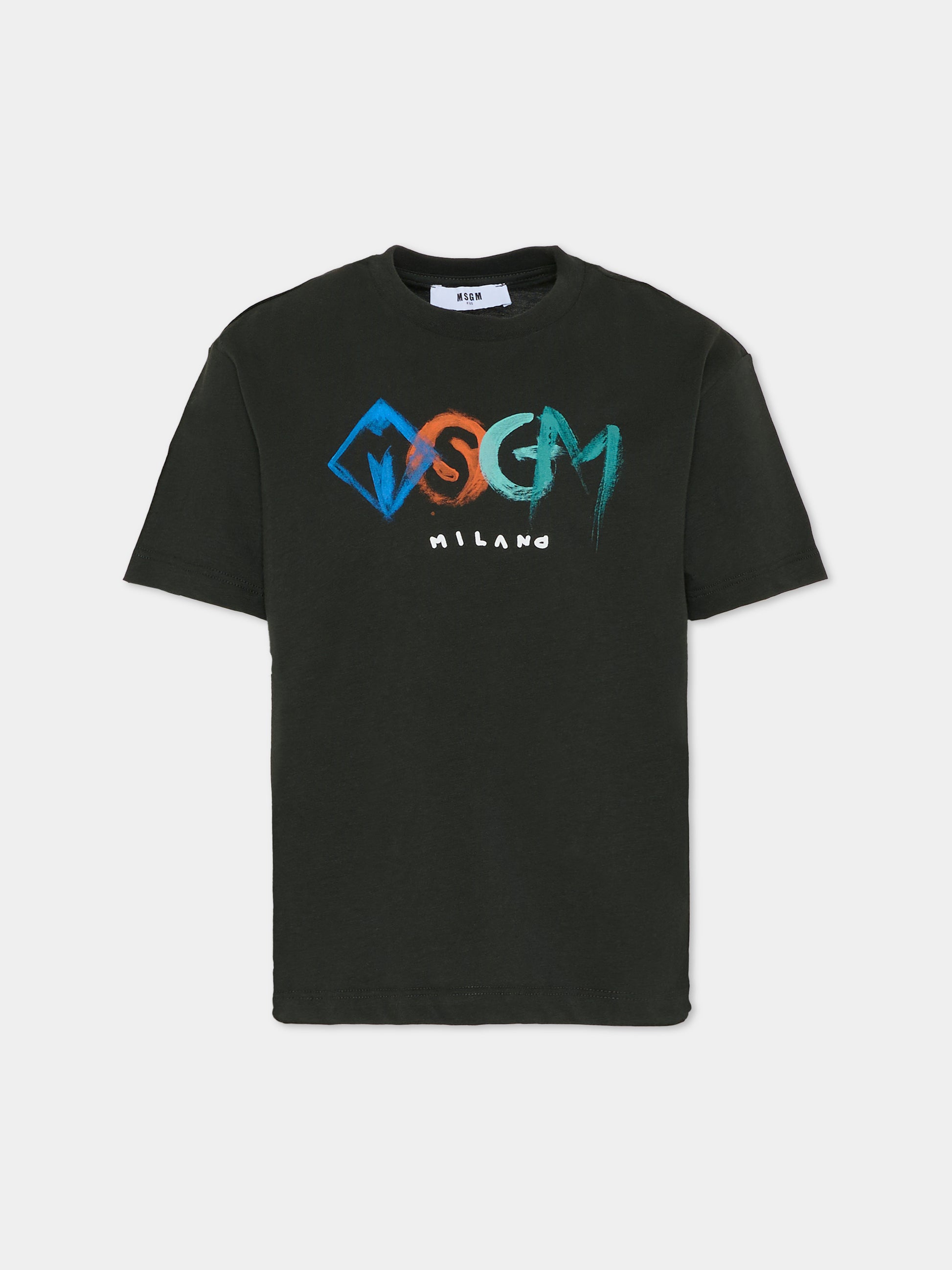 T-shirt nera per bambino con logo,Msgm Kids,F5MSJBTH249 MS040