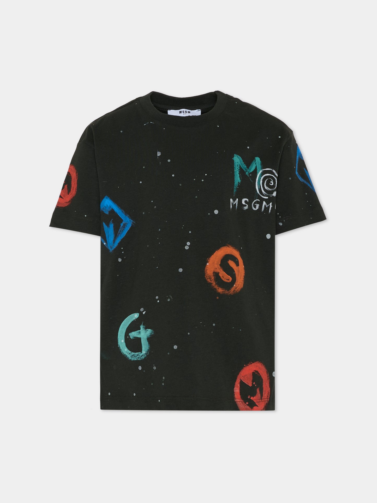 T-shirt nera per bambino con logo e schizzi di vernice,Msgm Kids,F5MSJBTH250 MS040