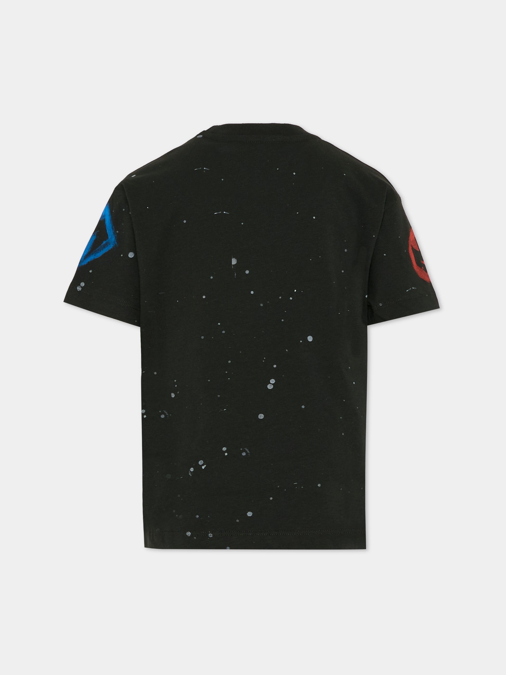 T-shirt nera per bambino con logo e schizzi di vernice,Msgm Kids,F5MSJBTH250 MS040