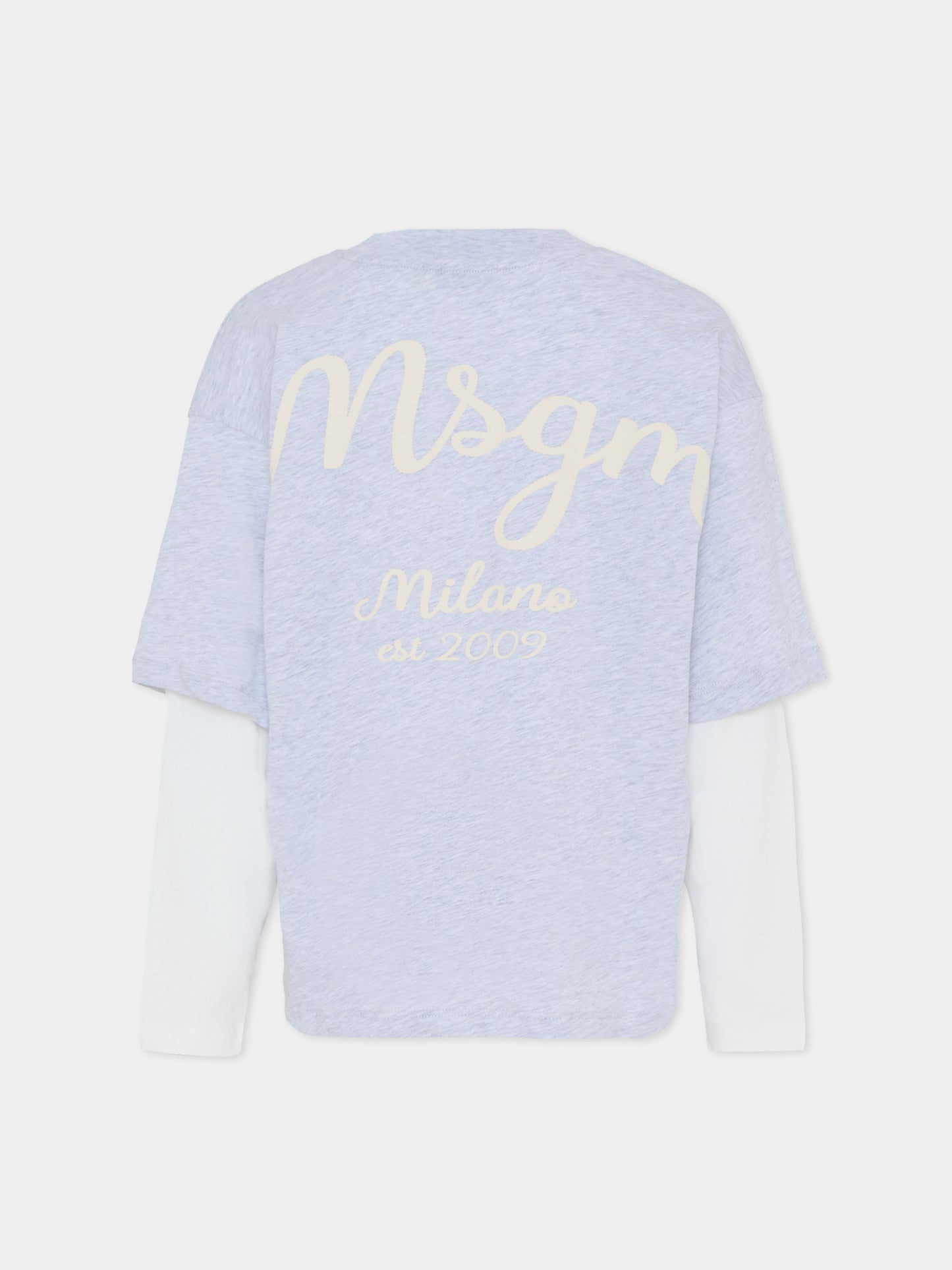 T-shirt grigia per bambino con logo avorio,Msgm Kids,F5MSJBTH257 107