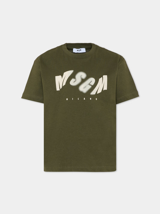 T-shirt verde per bambino con logo,Msgm Kids,F5MSJBTH299 082