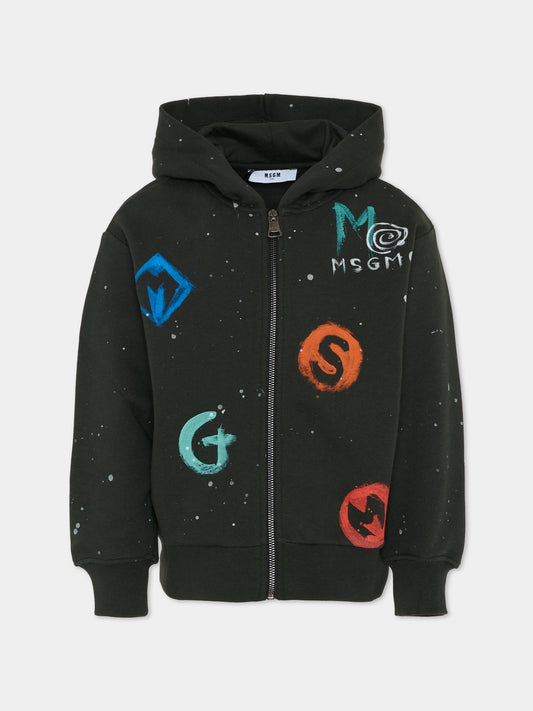 Felpa nera per bambino con logo e schizzi di vernice,Msgm Kids,F5MSJBZH251 MS040