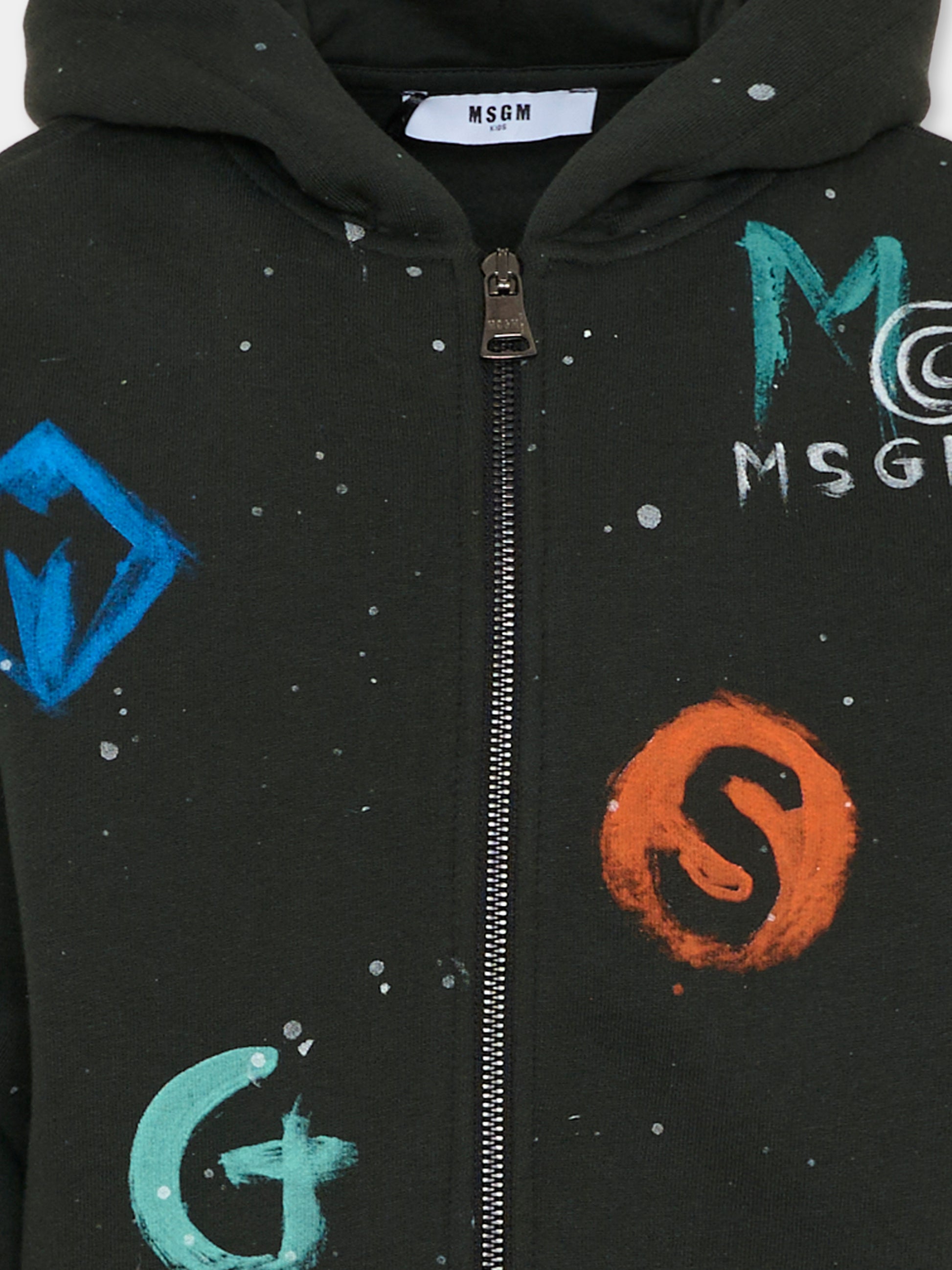 Felpa nera per bambino con logo e schizzi di vernice,Msgm Kids,F5MSJBZH251 MS040