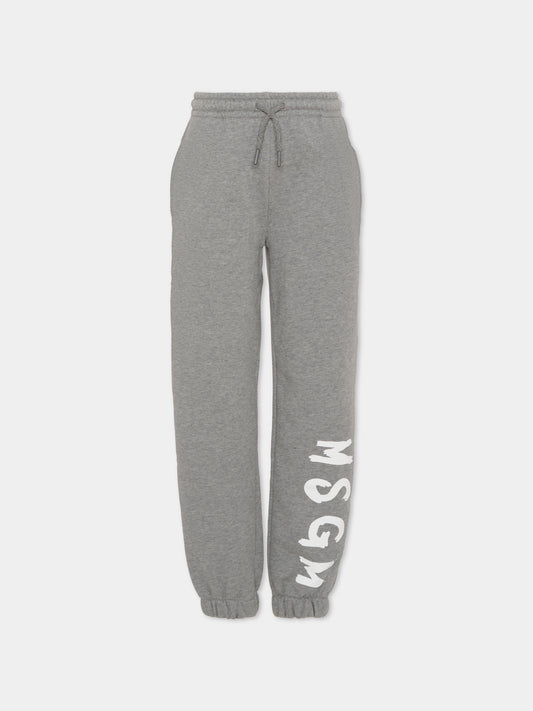 Pantaloni grigi per bambini con logo bianco,Msgm Kids,F5MSJUFP024 104