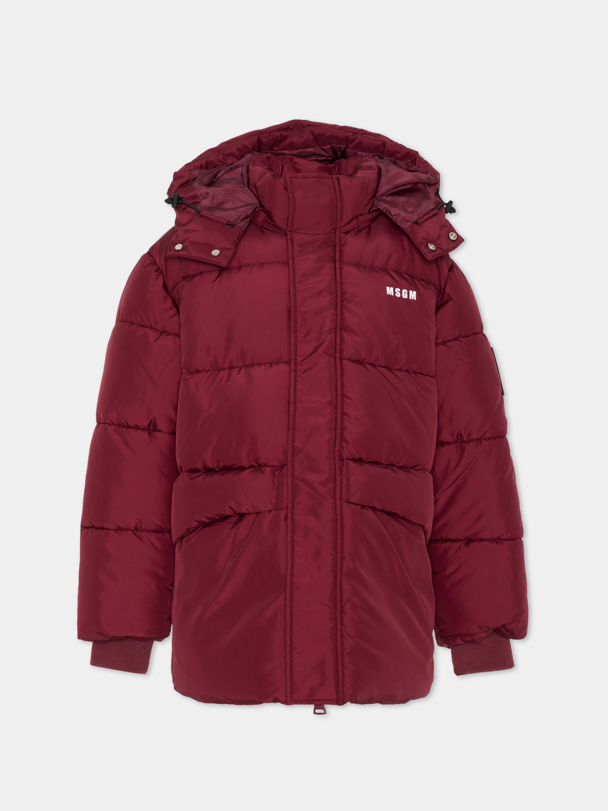 Piumino bordeaux per bambini con logo,Msgm Kids,F5MSJUPF001 MS034