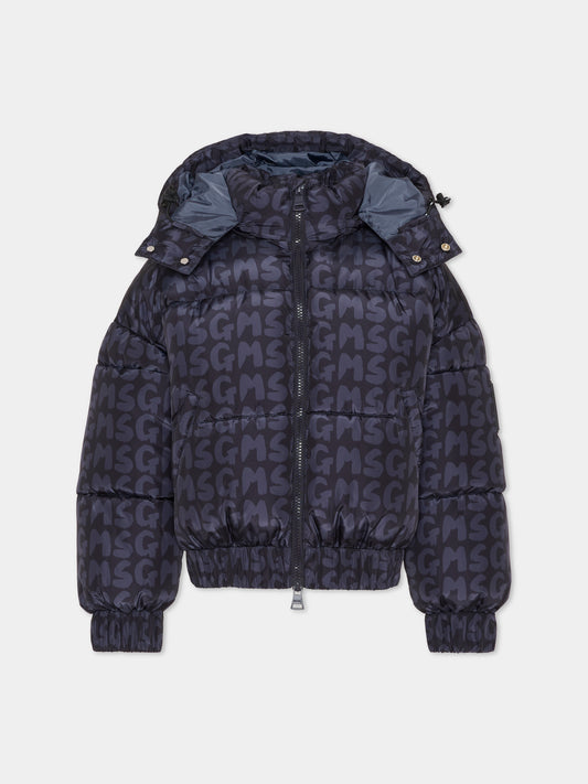 Piumino nero per bambini con logo,Msgm Kids,F5MSJUPF004 110