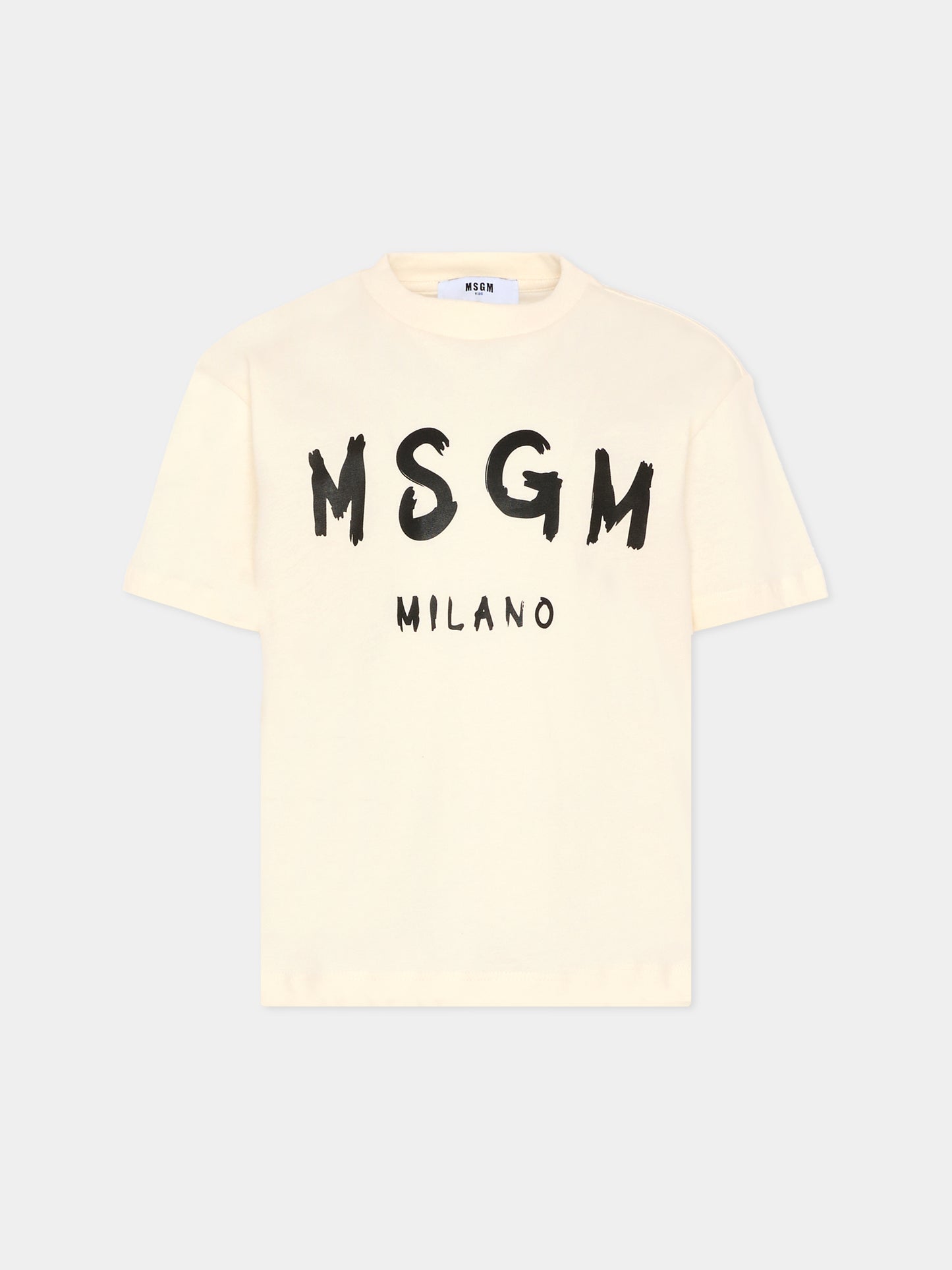 T-shirt avorio per bambini con logo nero,Msgm Kids,F5MSJUTH007 013