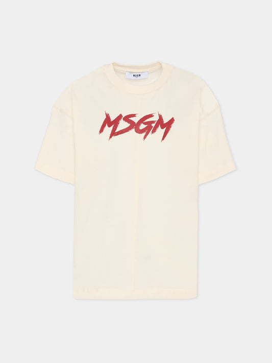 T-shirt avorio per bambino con logo,Msgm Kids,F5MSJUTH050 013