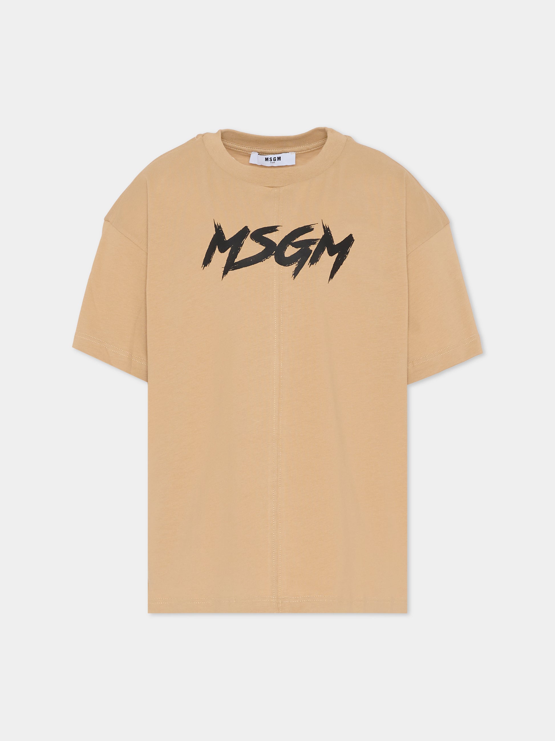 T-shirt beige per bambino con logo,Msgm Kids,F5MSJUTH050 MS030