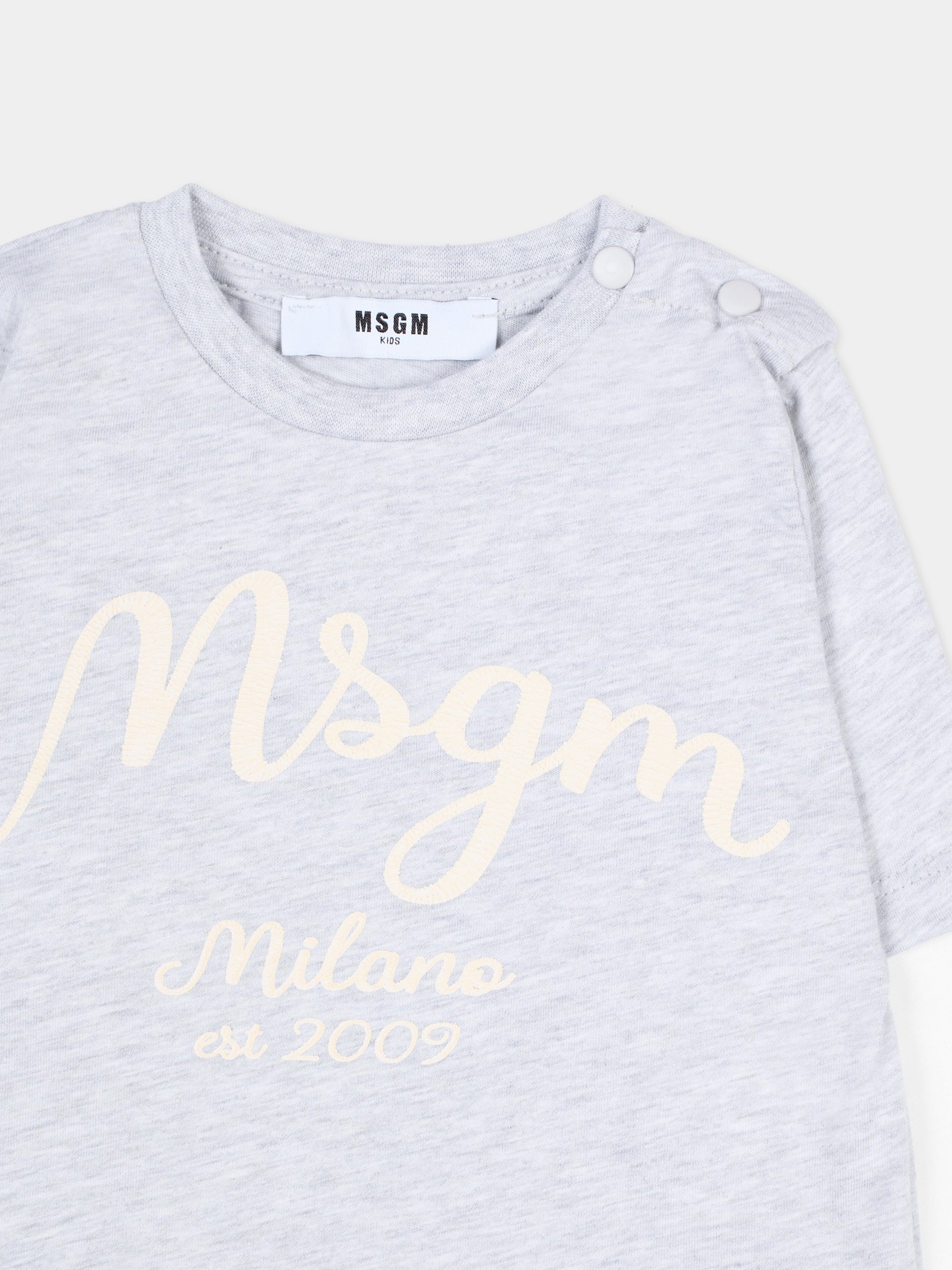 T-shirt grigia per neonato con logo,Msgm Kids,F5MSNBTH297 107