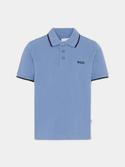 Polo celeste per bambino con logo,Boss,J51163 049