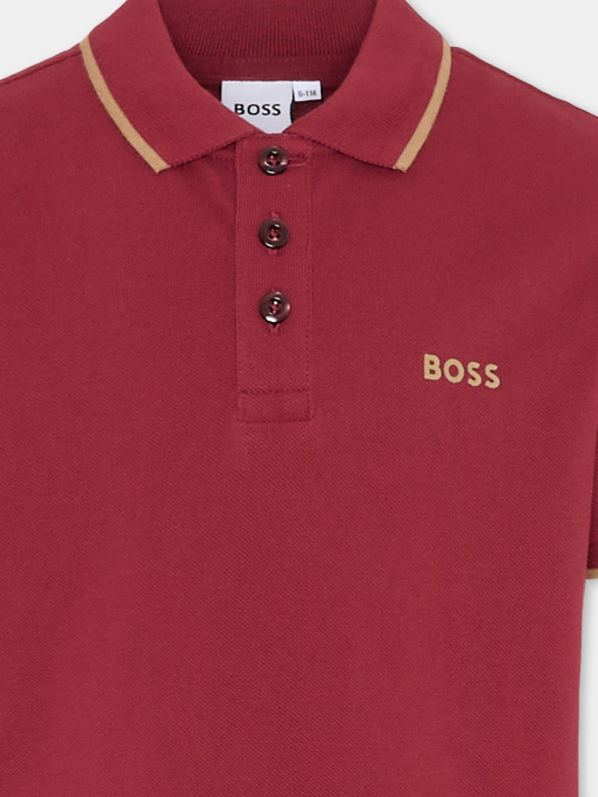 Polo bordeaux per bambino con logo,Boss,J51163 95L