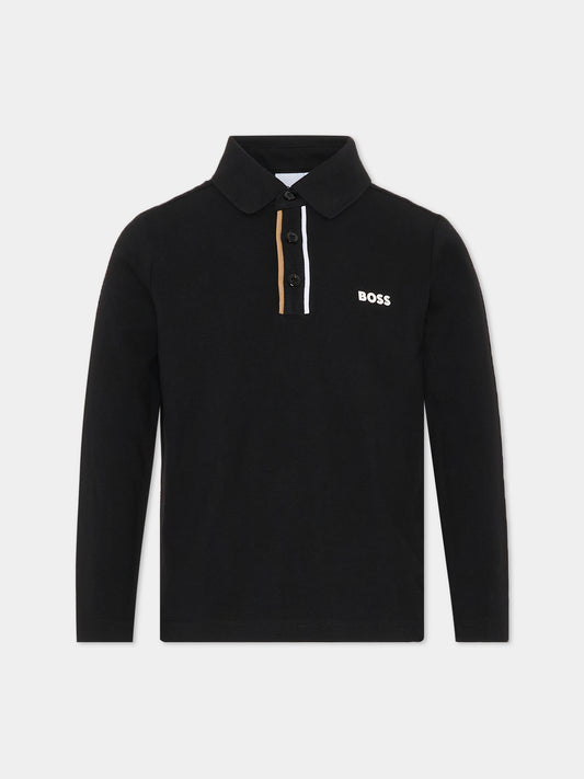 Polo nera per bambino con logo,Boss,J51175 09B