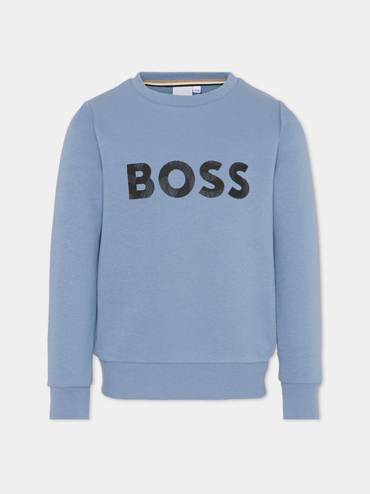 Felpa celeste per bambino con logo,Boss,J51191 049