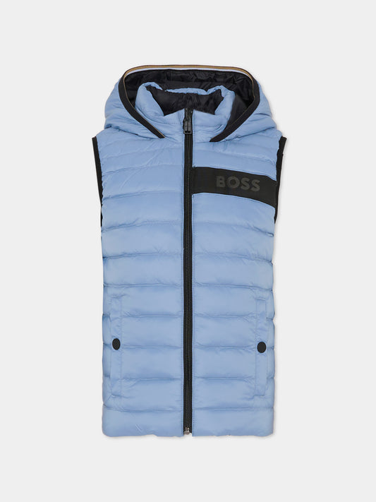 Gilet reversibile celeste per bambino con logo,Boss,J51234 049