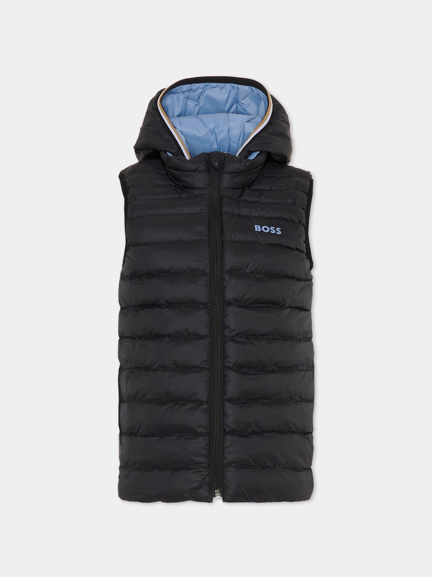 Gilet reversibile celeste per bambino con logo,Boss,J51234 049