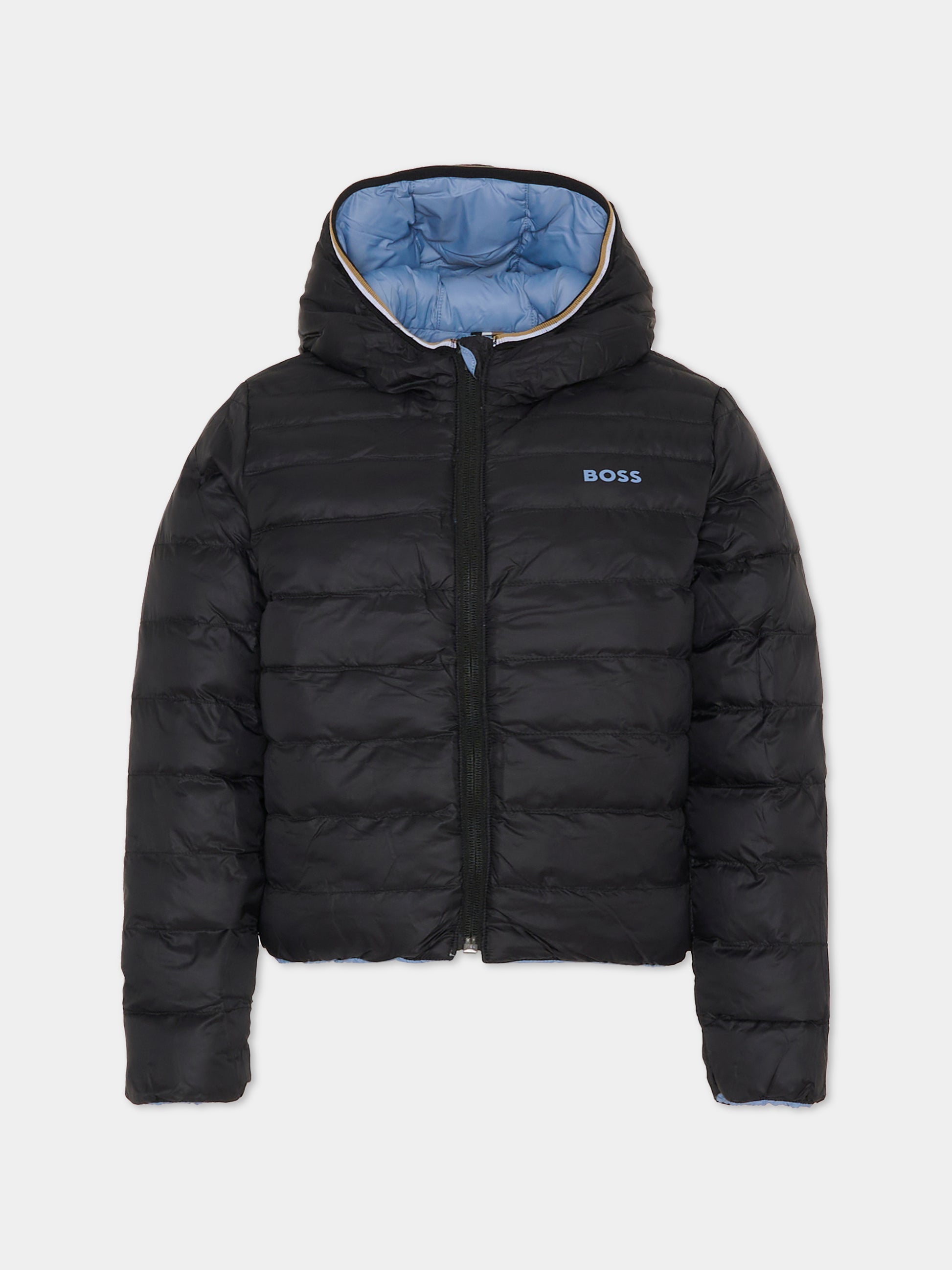 Piumino blu reversibile per bambino con logo,Boss,J51235 049