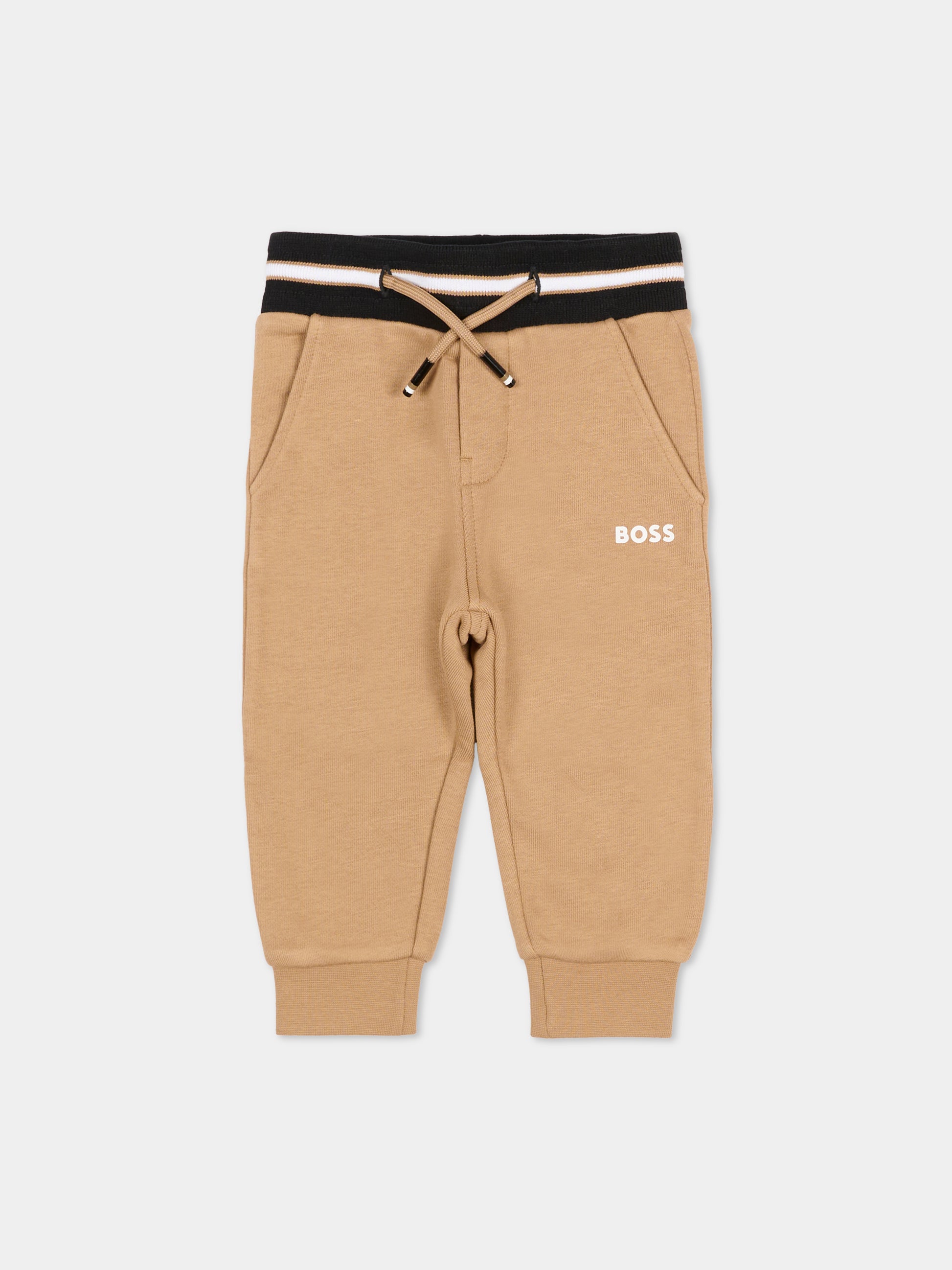 Pantaloni marroni per neonato con logo,Boss,J51272 269