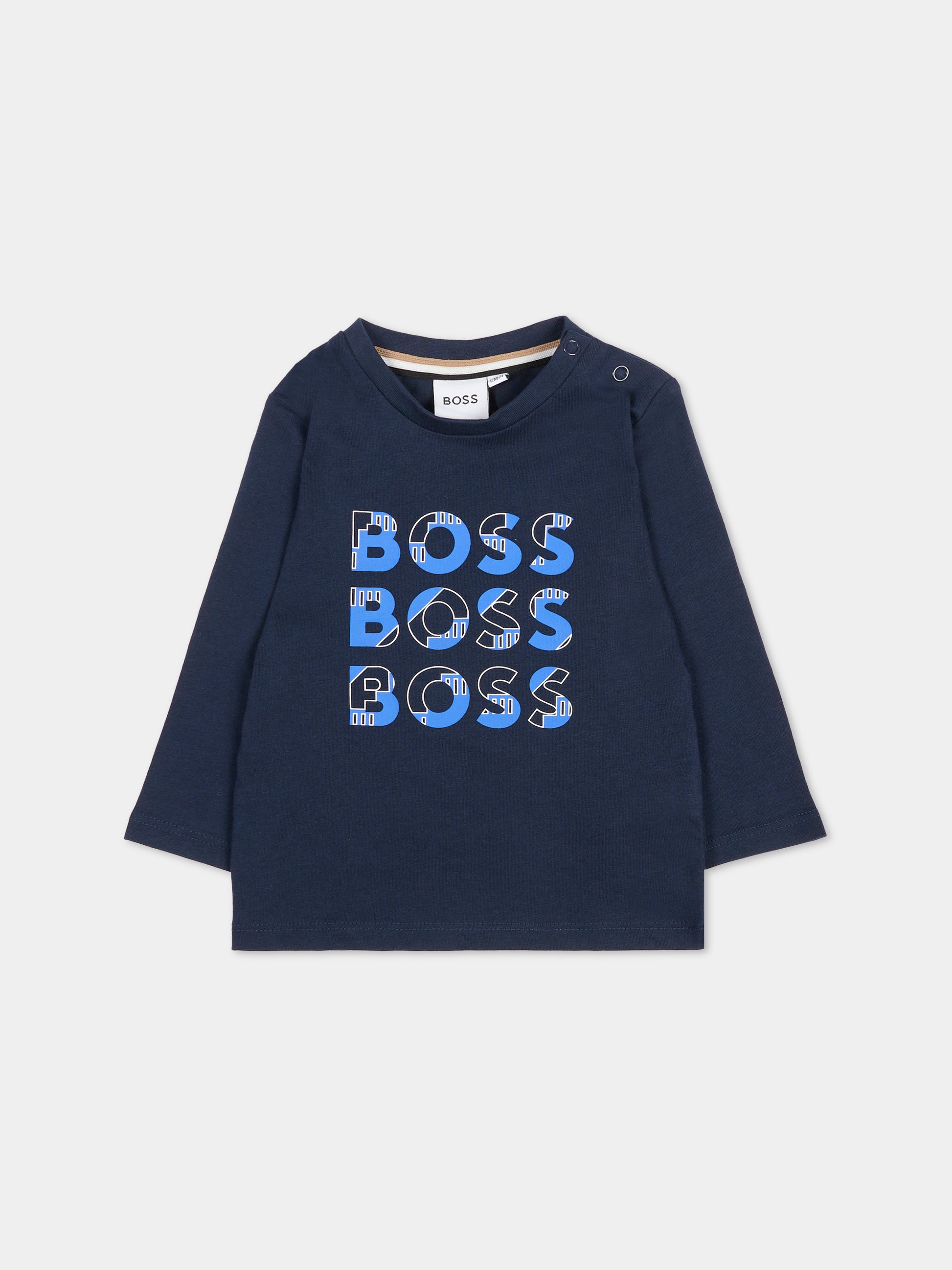 T-shirt blu per neonato con logo,Boss,J51291 849