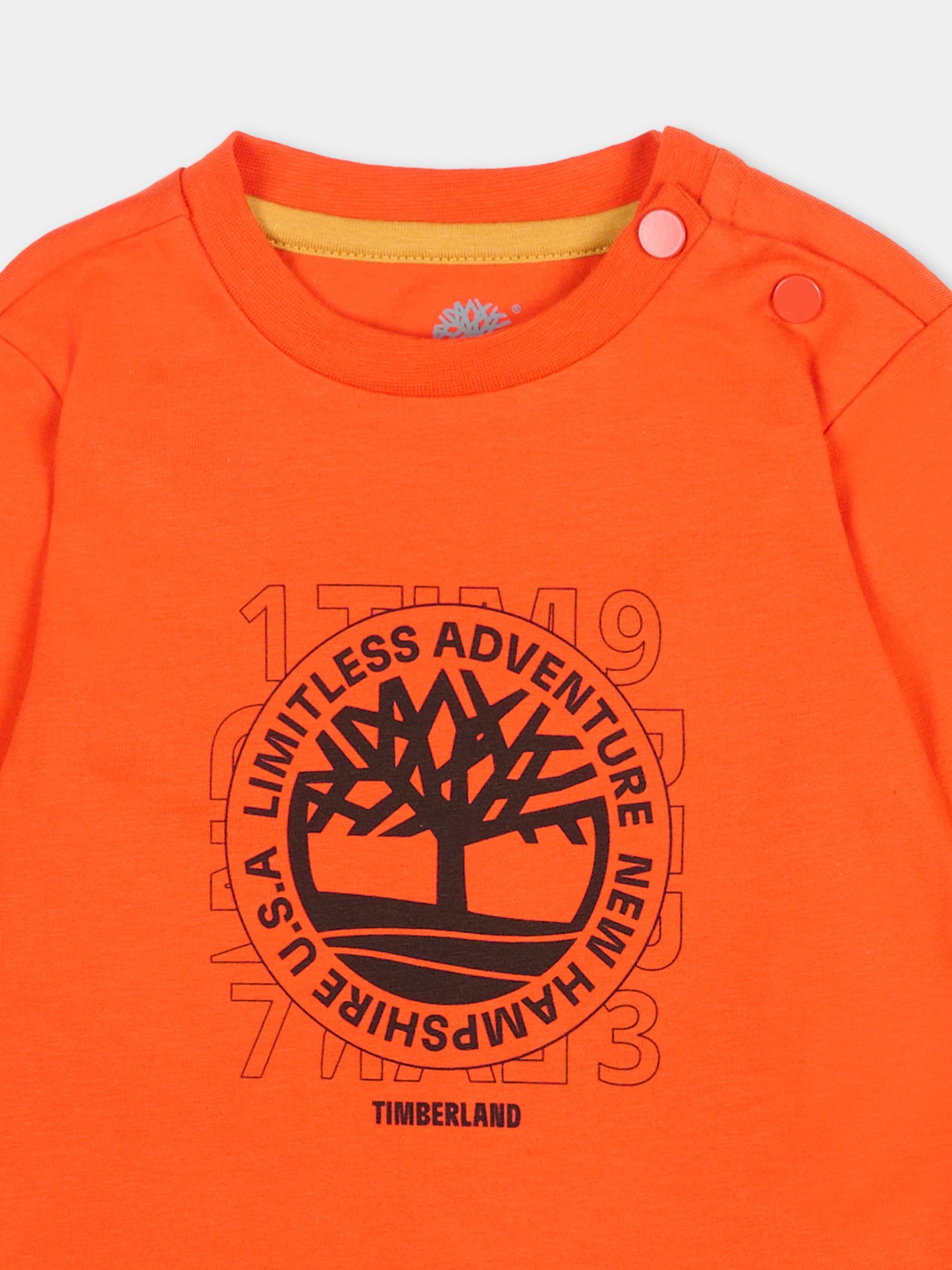 T-shirt rossa per neonato con stampa albero,Timberland,T60251 98G