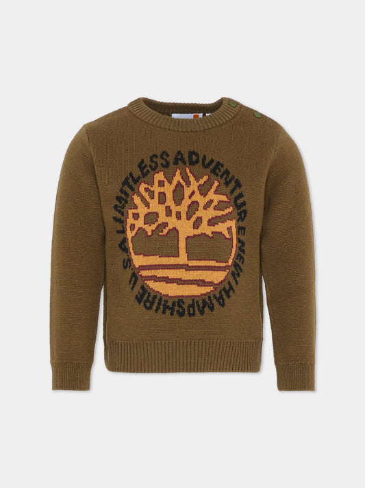 Maglione verde per bambino con logo e albero,Timberland,T60263 64J