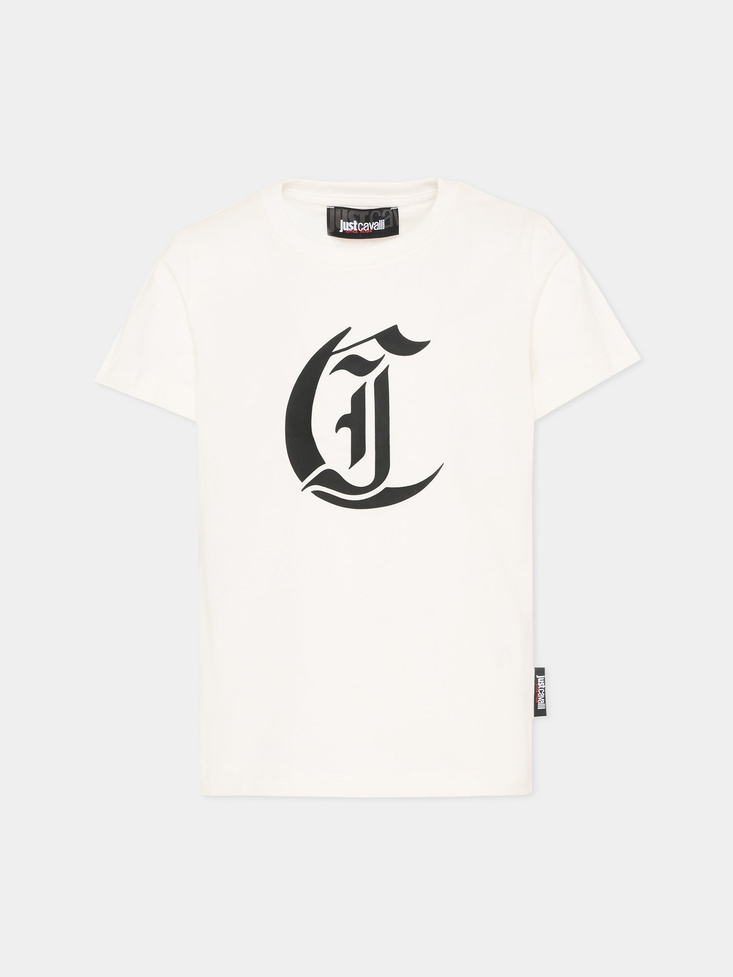 T-shirt avorio per bambino con logo,Just Cavalli Kids,JBP26014TS WHITE CLOUD DANCER
