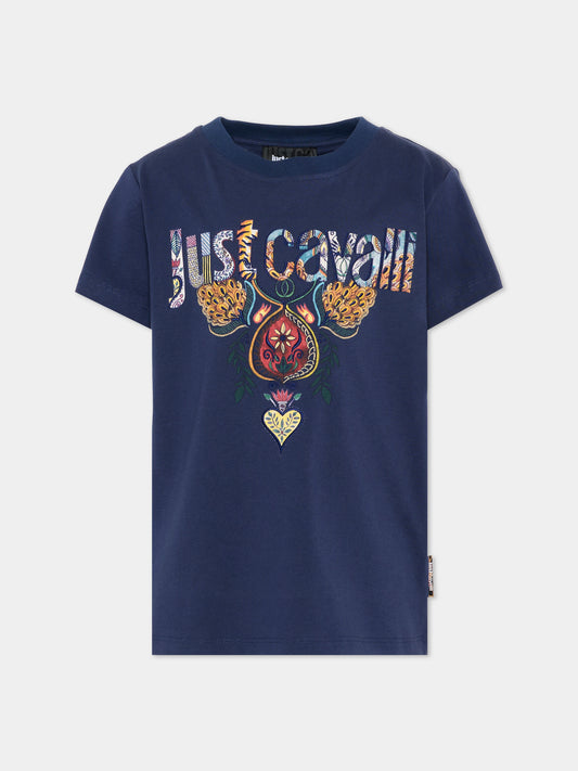 T-Shirt blu per bambino con logo,Just Cavalli Kids,JBP26066TS BLUE BELLWHETHER