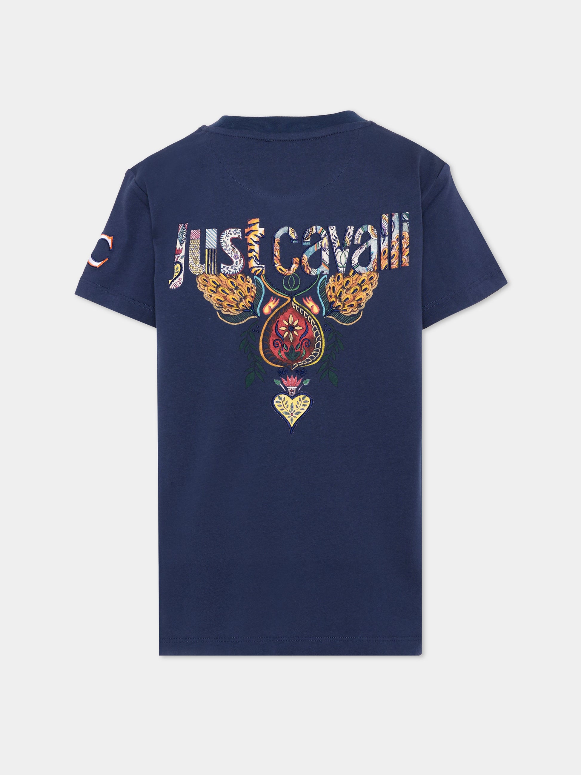 T-shirt azzurra per bambino con logo,Just Cavalli Kids,JBP26076TS BLUE BELLWHETHER