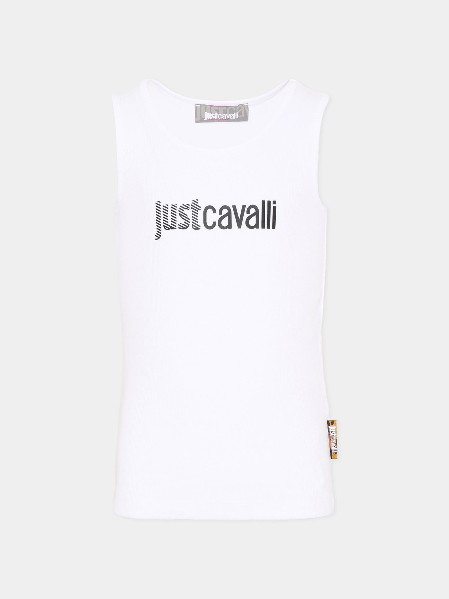 Canotta bianca per bambina con logo,Just Cavalli Kids,JGP26008CN WHITE