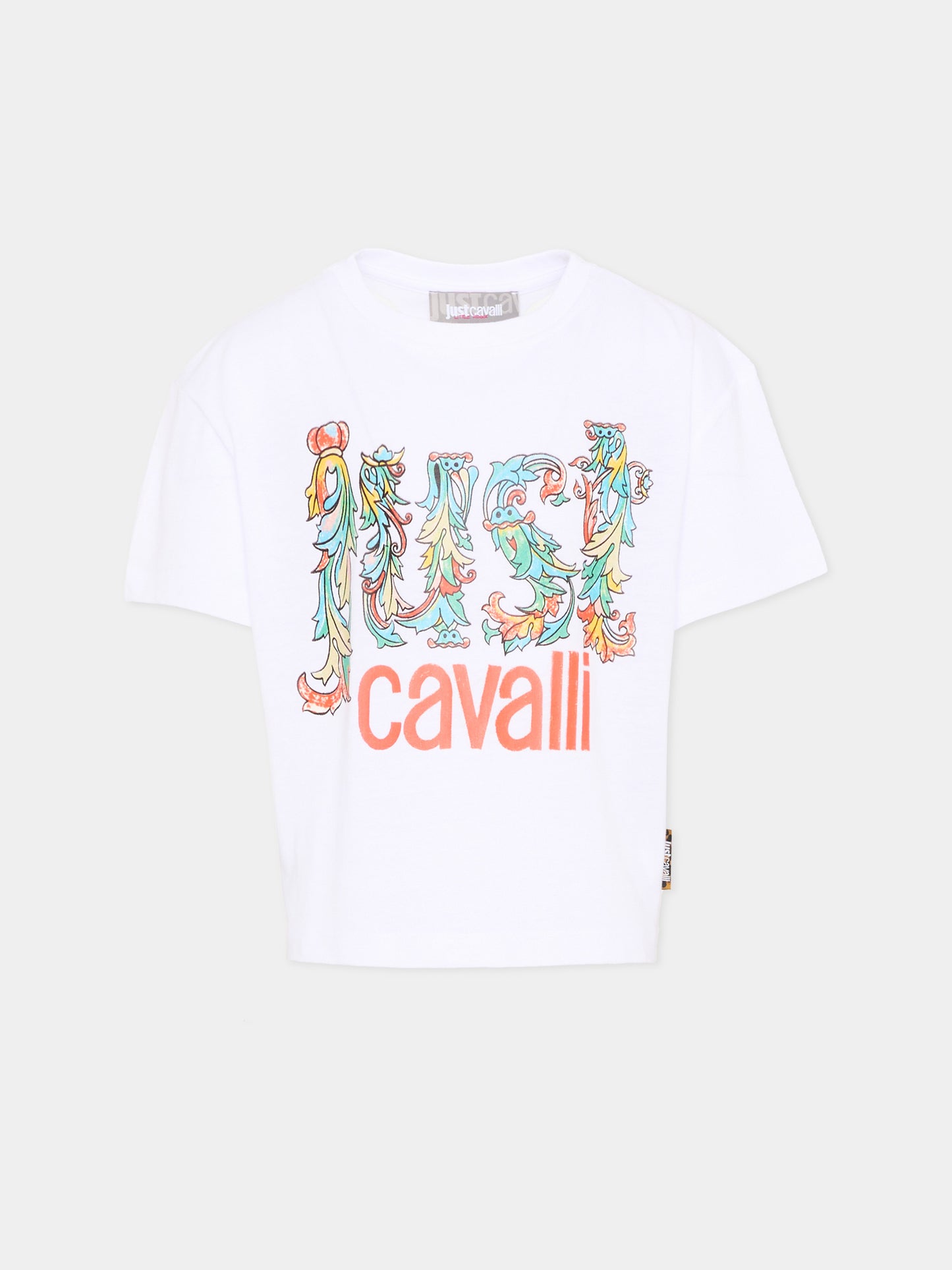 T-shirt bianca per bambina con logo,Just Cavalli Kids,JGP26085TS WHITE