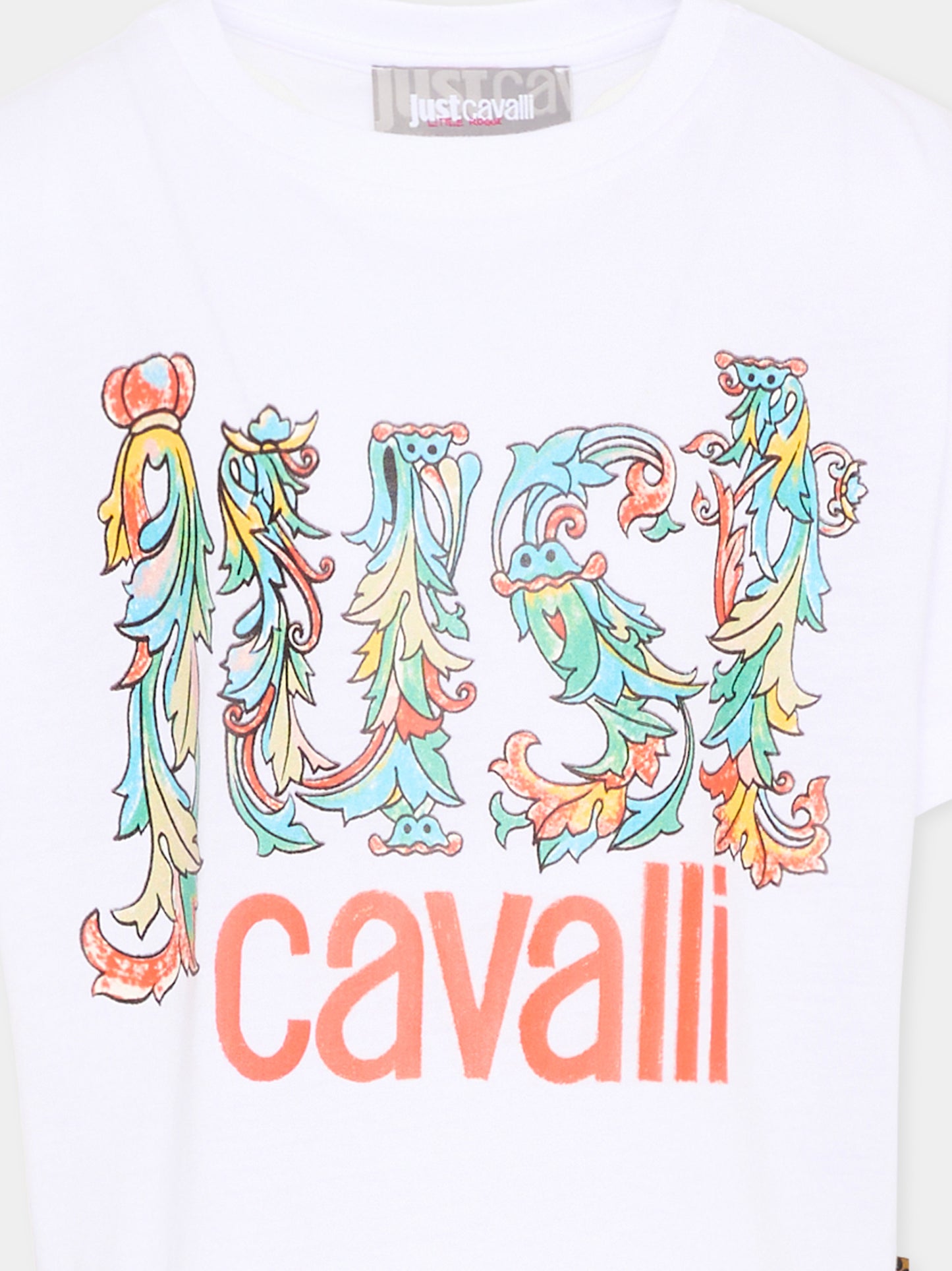 T-shirt bianca per bambina con logo,Just Cavalli Kids,JGP26085TS WHITE
