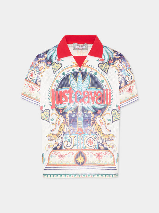 Polo multicolor per bambino con logo,Just Cavalli Kids,JGP26106PO PALM PRISTINE