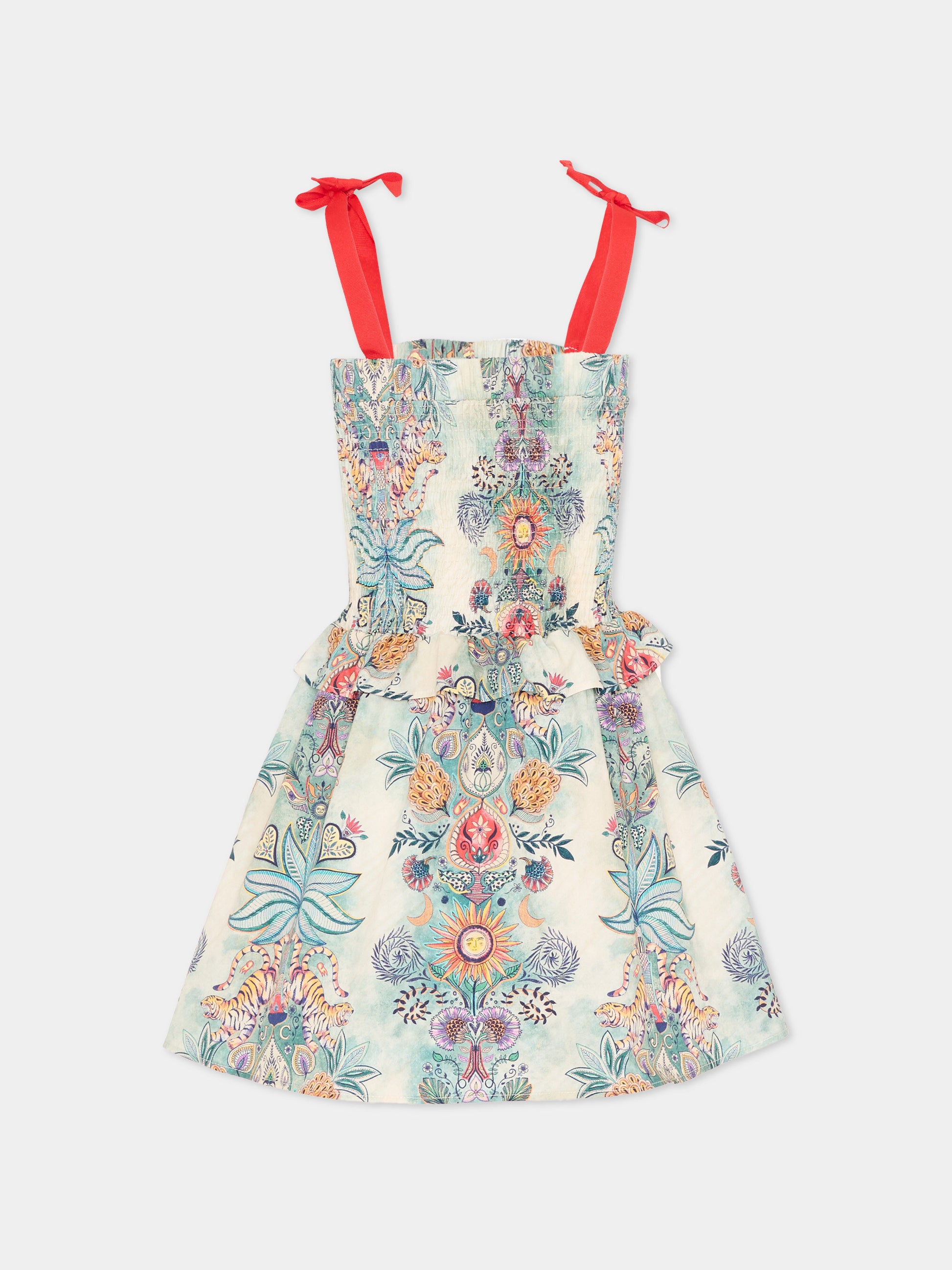 Vestito multicolor per bambina con stampa tropicale,Just Cavalli Kids,JGP26120VE TROPICAL GARDEN