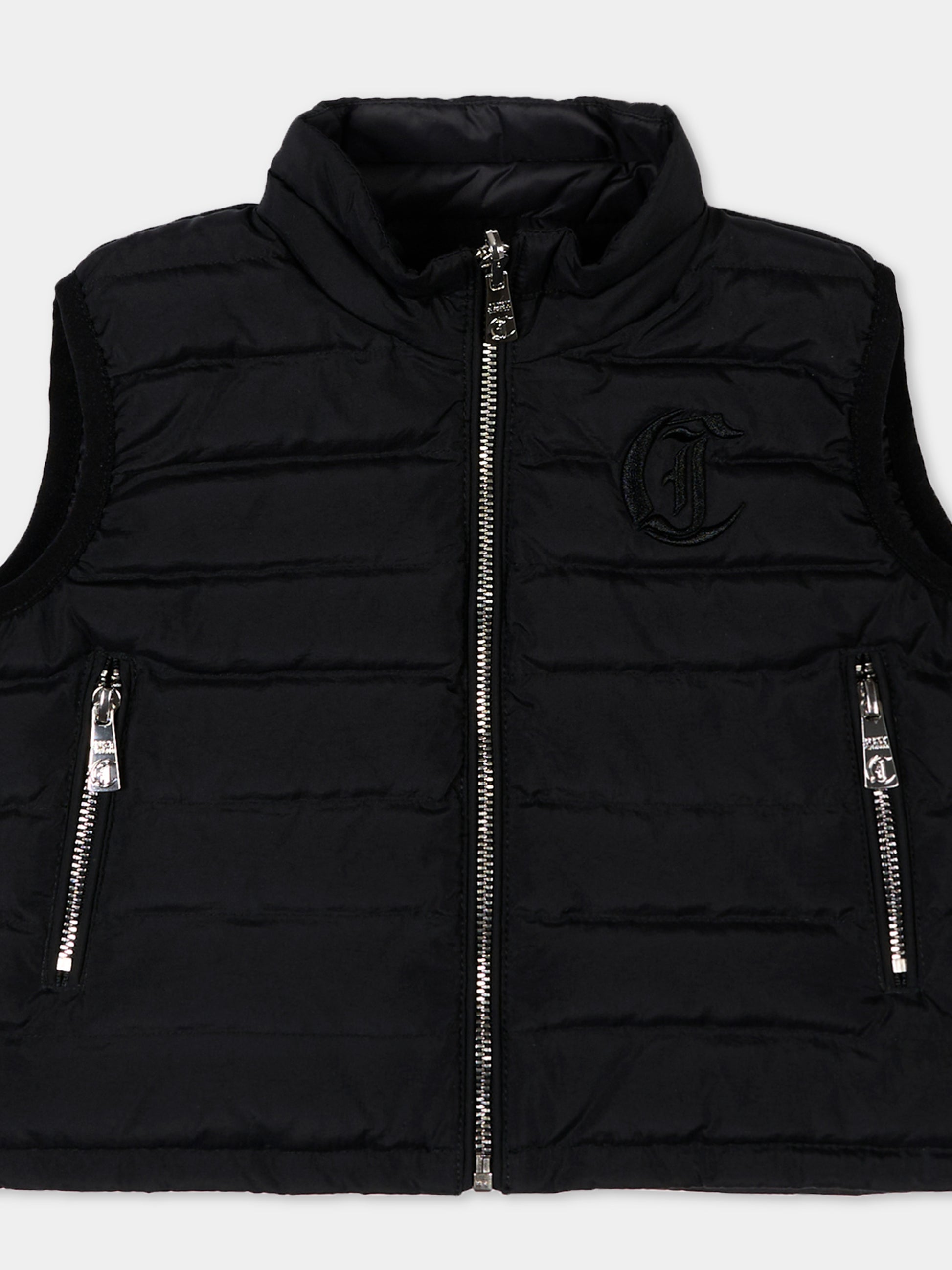 Gilet nero reversibile per neonato con logo,Just Cavalli Kids,JIP26040PI BLACK
