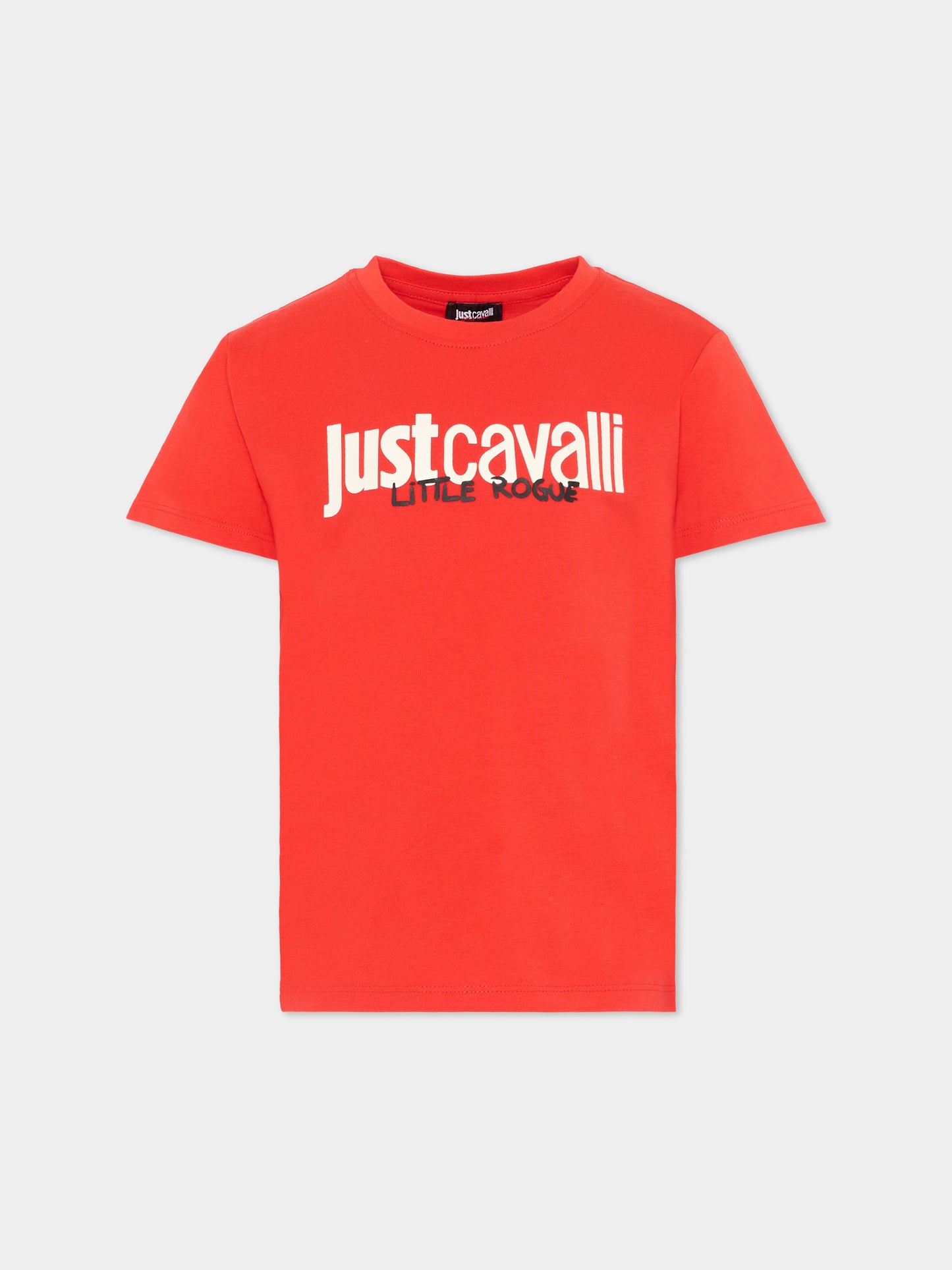 T-Shirt rossa per bambino con logo,Just Cavalli Kids,JIP26047TS RED FLAME SCARLAT