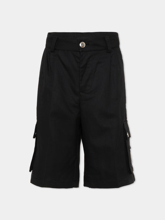 Shorts nero cargo per bambino con logo,Richmond,RBP26046BE BLACK