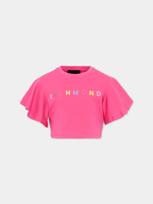 T-Shirt fucsia per bambina con logo glitter,Richmond,RGP26008TO FUCHSIA PURPLE